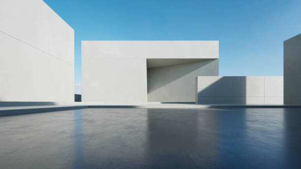 istock 3d render of abstract modern architecture with empty concrete floor. Scene for car presentation. 1992145713