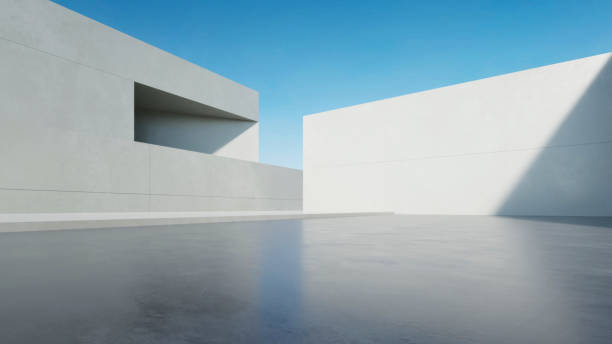 istock 3d render of abstract modern architecture with empty concrete floor. Scene for car presentation. 1992147826