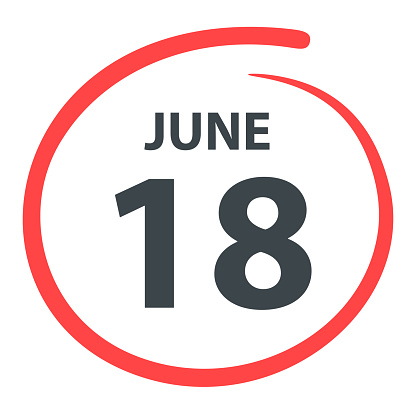 June 18. Date circled with a red color marker isolated on blank background. Vector Illustration (EPS file, well layered and grouped). Easy to edit, manipulate, resize or colorize. Vector and Jpeg file of different sizes.