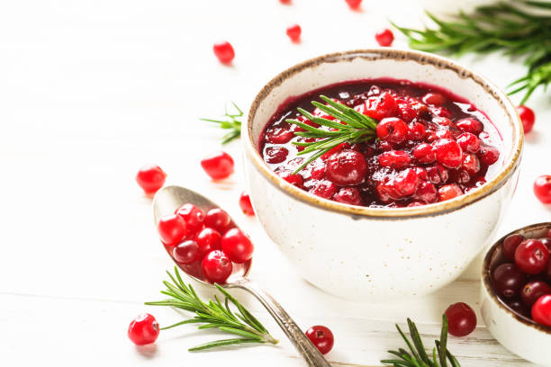 istock Cranberry sauce in a bowl top view. 1992165366