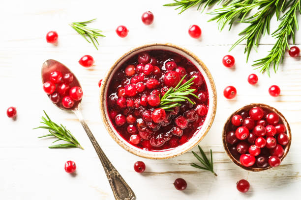 istock Cranberry sauce in a bowl top view. 1992165370