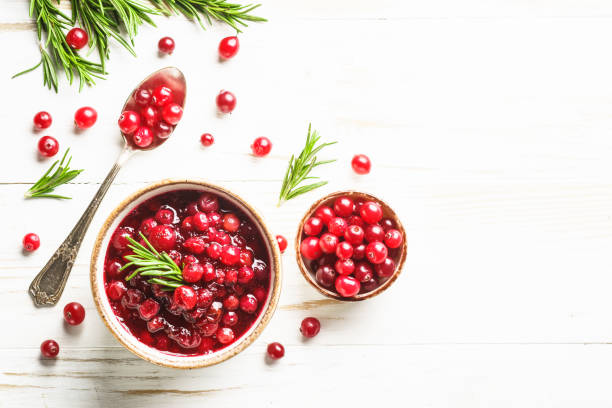 istock Cranberry sauce in a bowl top view. 1992165371