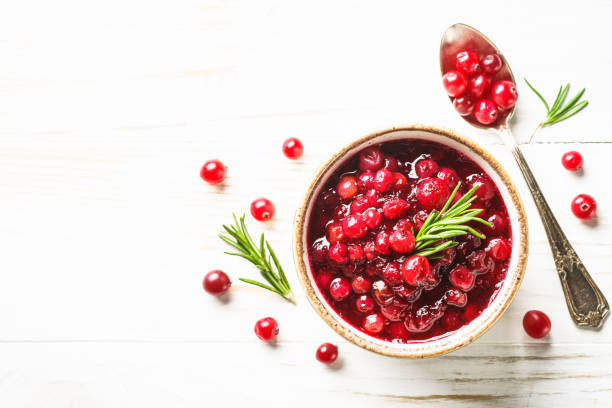 istock Cranberry sauce in a bowl top view. 1992165382