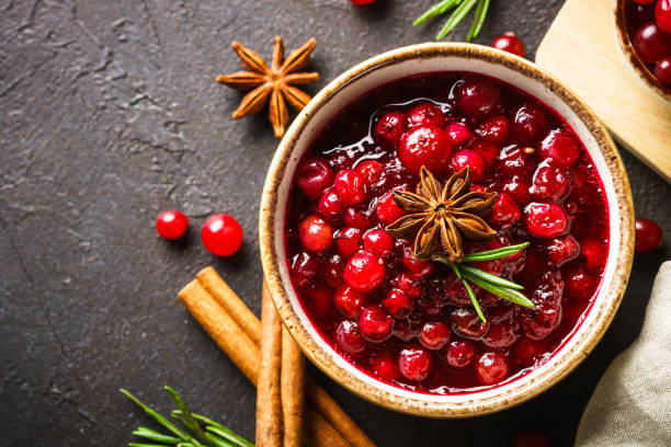 istock Cranberry sauce in a bowl top view. 1992165386