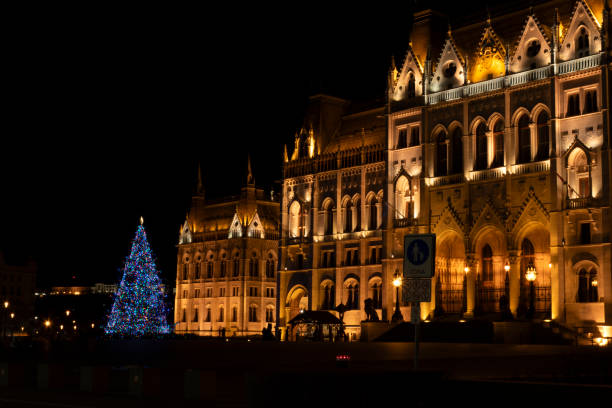 istock Hungarian parliament and christmas tree 1992165896