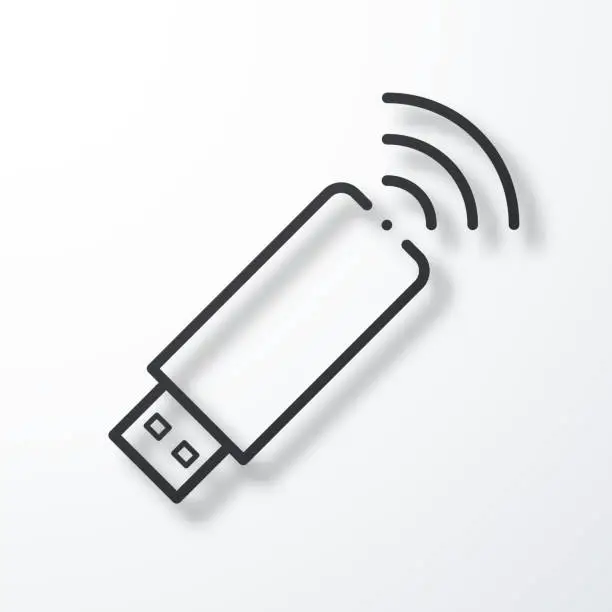 Vector illustration of USB wireless adapter. Line icon with shadow on white background