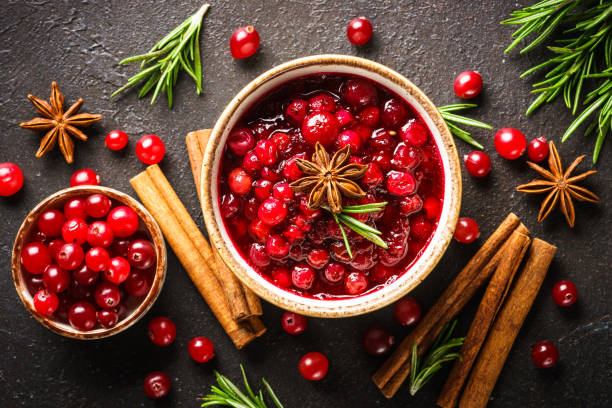 istock Cranberry sauce in a bowl top view. 1992166977