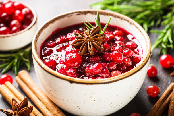 istock Cranberry sauce in a bowl top view. 1992166991