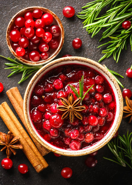 istock Cranberry sauce in a bowl top view. 1992166993