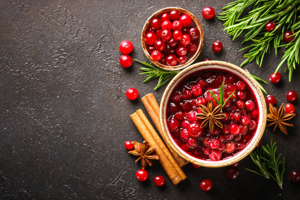 istock Cranberry sauce in a bowl top view. 1992166994