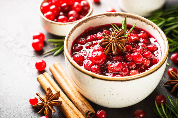 istock Cranberry sauce in a bowl top view. 1992166998
