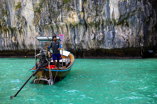 Phuket,Thailand-January ,25: long-tail boat Maya bay in Phi Phi island