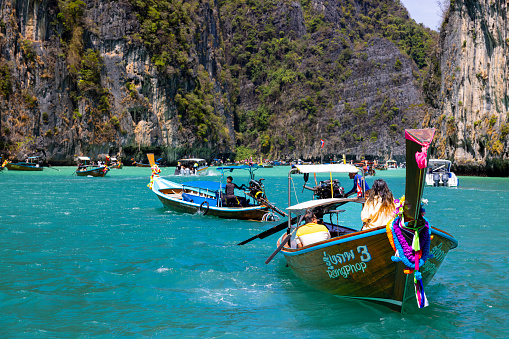 Phuket,Thailand-January ,25: long-tail boat Maya bay in Phi Phi island