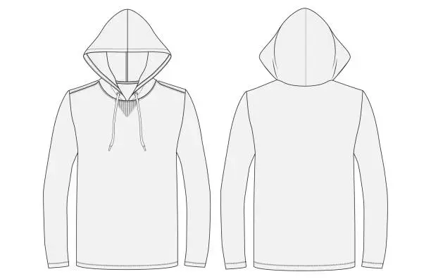 Vector illustration of Long-Sleeve Hooded T-Shirt Vector Illustration - Front and Back View