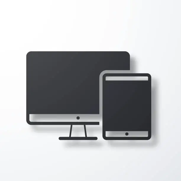 Vector illustration of Desktop computer and tablet PC. Icon with shadow on white background