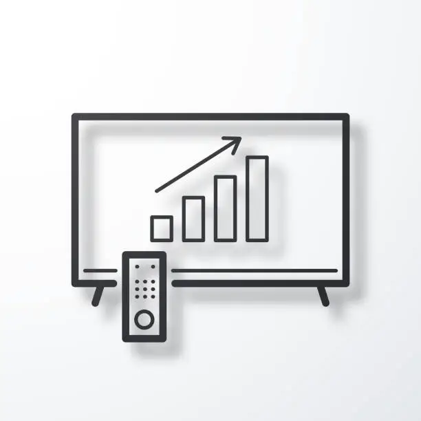 Vector illustration of Growing chart on TV. Line icon with shadow on white background