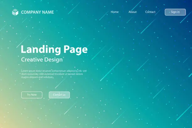 Vector illustration of Landing page Template - Trendy starry sky with Blue gradient