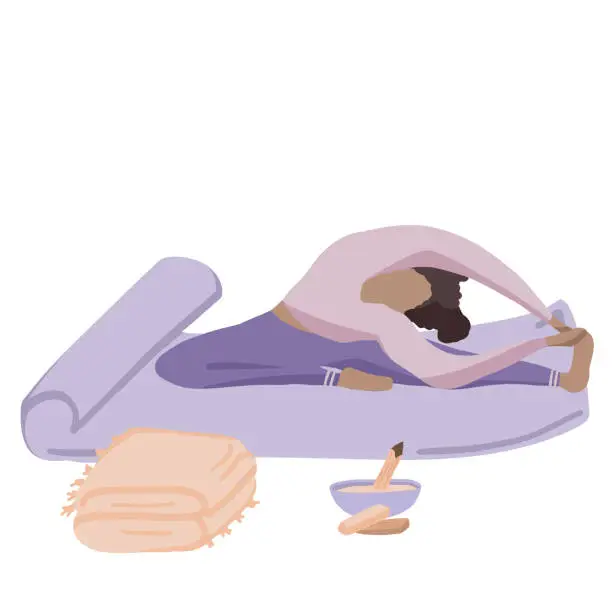 Vector illustration of Yaga set relaxation aroma therapy pose relaxation flat design