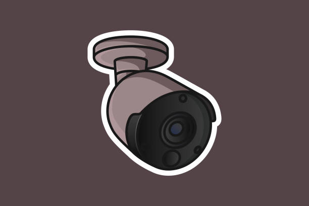 City Camera Surveillance System Sticker vector illustration. Science and technology objects icon concept. Home security mount CCTV camera sticker design logo. City Camera Surveillance System Sticker vector illustration. Science and technology objects icon concept. Home security mount CCTV camera sticker design logo. surveillance camera sign stock illustrations