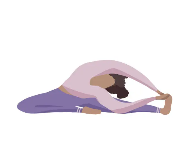 Vector illustration of Yoga pose flat design dark skin stretching