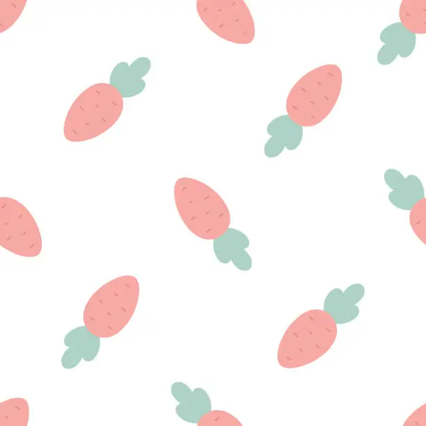 Vector illustration of Cartoon carrots seamless pattern. Easter theme background. Flat design. Vegetable wallpaper.