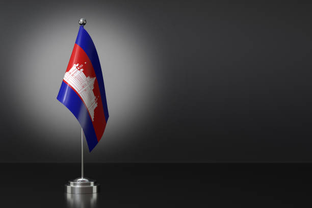 istock Small Cambodia Flag in Front of Black Background, 3d Rendering 1992229892
