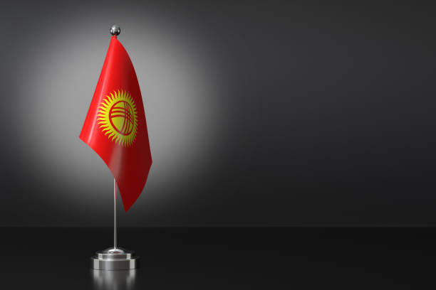 Small Kyrgyzstan Flag in Front of Black Background, 3d Rendering