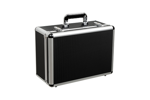 Photo of a isolated road case or flight case with reinforced metal corners and wheels. Clipping path included.