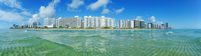 A clear, clean wave on Miami Beach. Big Panorama.