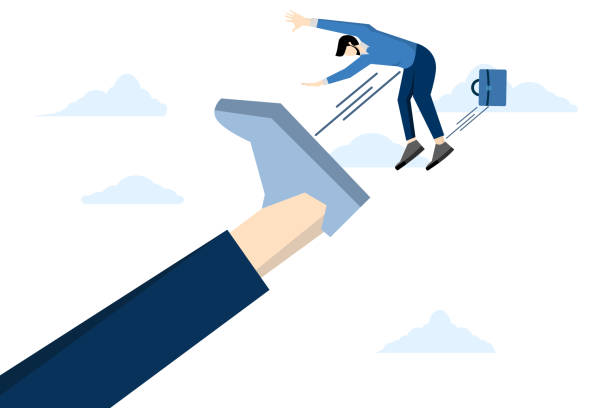 istock Fired from job, company lays off or underperforming employee, angry giant boss kicks employee businessman from office, business failure or mistake concept, underperforming employee concept. 1992294578