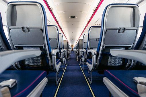 Empty seats in an airplane.