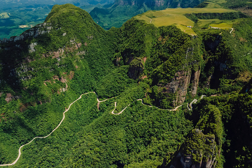 Scenic road in canyons. Santa Catarina, Brazil. Aerial view