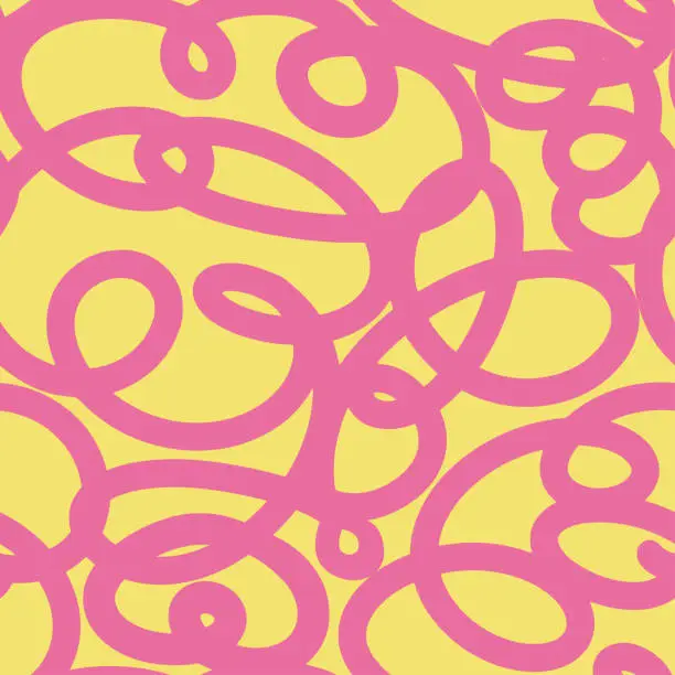 Vector illustration of Bold Curly Lines pattern in Pink and yellow colours.