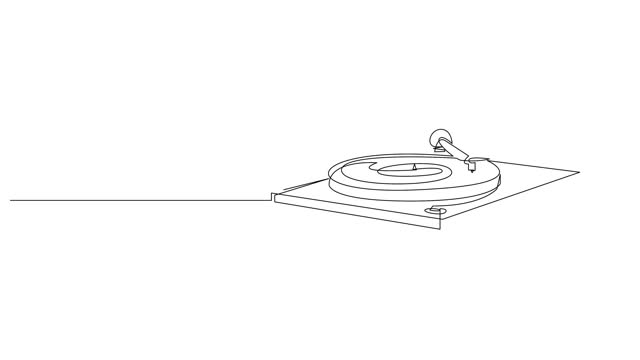 Self drawing animation of vinyl record player turntable one line art.