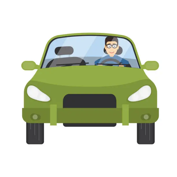 Vector illustration of Man is a car driver. Driving a vehicle