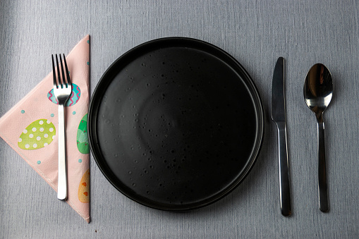 Breakfast, Dieting, Concepts, Black Plate, Cutlery