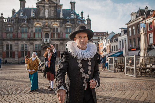 Portrait of a tour guide Mayor Hoogenhouck in Delft
