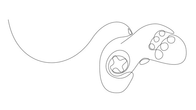 Self drawing animation of continuous single line retro game controller.