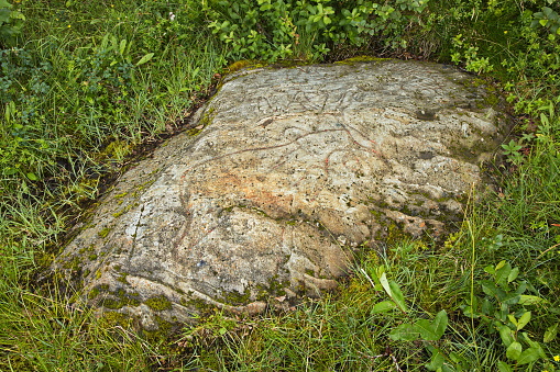 Petroglyphs in Helleristningsfelt at Forvik in Norway, Europe