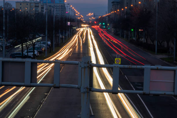 Light trail in Budapest street
