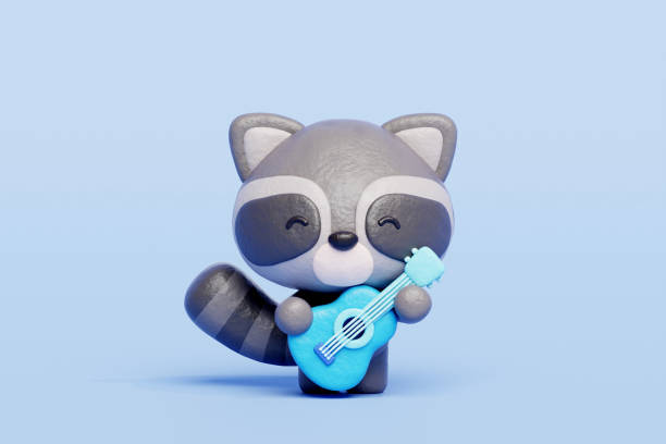 istock 3D cute raccoon playing guitar, Cartoon animal character, 3D rendering. 1992373251