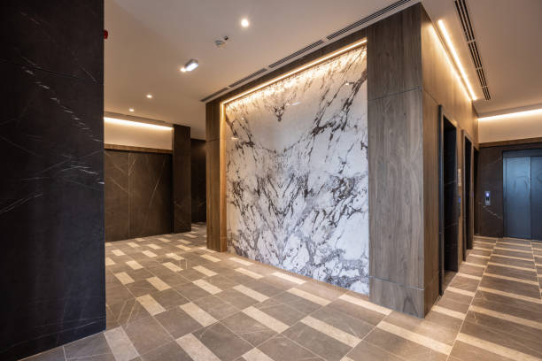 istock Apartment entrance lobby interior with marble wall 1992409258