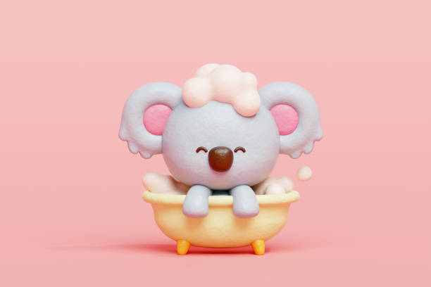 istock 3D cute koala bathing shower in bathtub, Cartoon animal character, 3D rendering. 1992427079