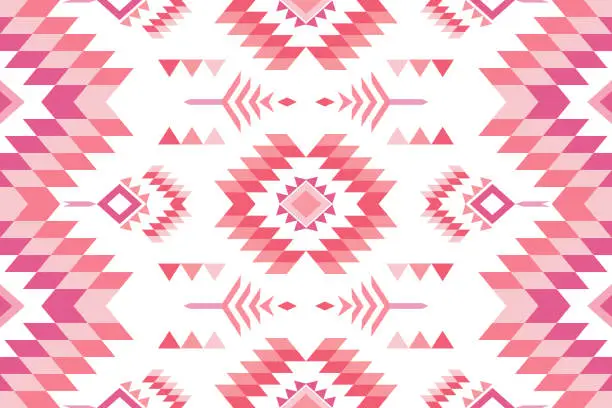 Vector illustration of pink geometric valentine Aztec style. Aztec geo pattern. Mosaic on the tile. African Moroccan pattern. Ethnic carpet. pink valentine Tribal vector ornament. Native design for fabric print. seamless