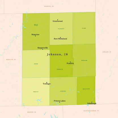 IN Johnson County Vector Map Green. All source data is in the public domain. U.S. Census Bureau Census Tiger. Used Layers: areawater, linearwater, cousub, pointlm.