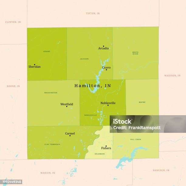 Hamilton Indiana In Hamilton County Vector Map Green Stock Illustration - Download Image ...