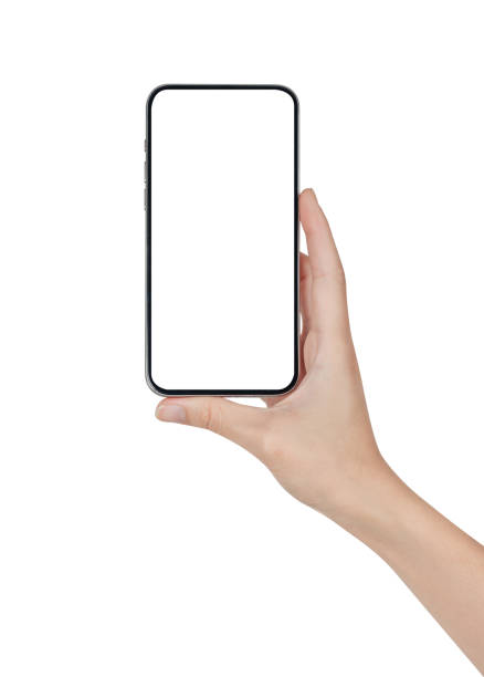 istock Hand holding smartphone with blank screen isolated on white background. 1992450401