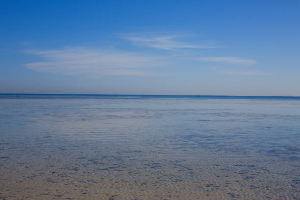 A tranquil evening view of the sky ocean and horizon