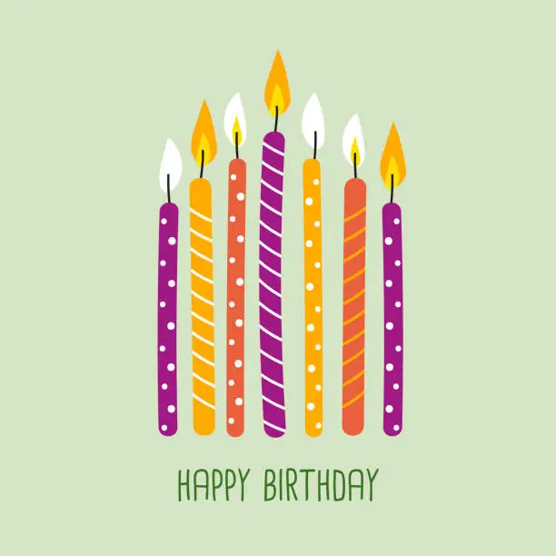 Vector illustration of Happy Birthday greeting card with colorful cute candles