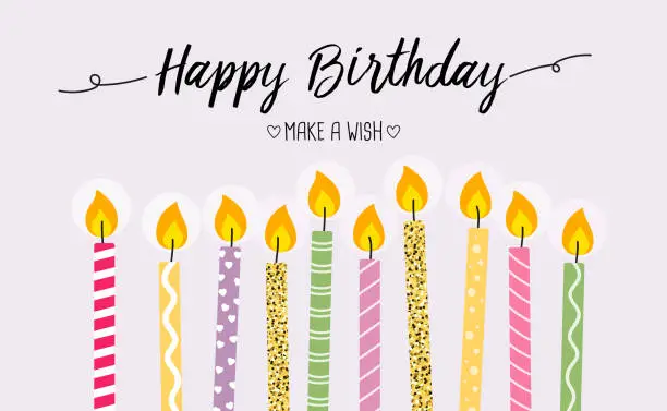 Vector illustration of Happy Birthday greeting card with colorful cute candles